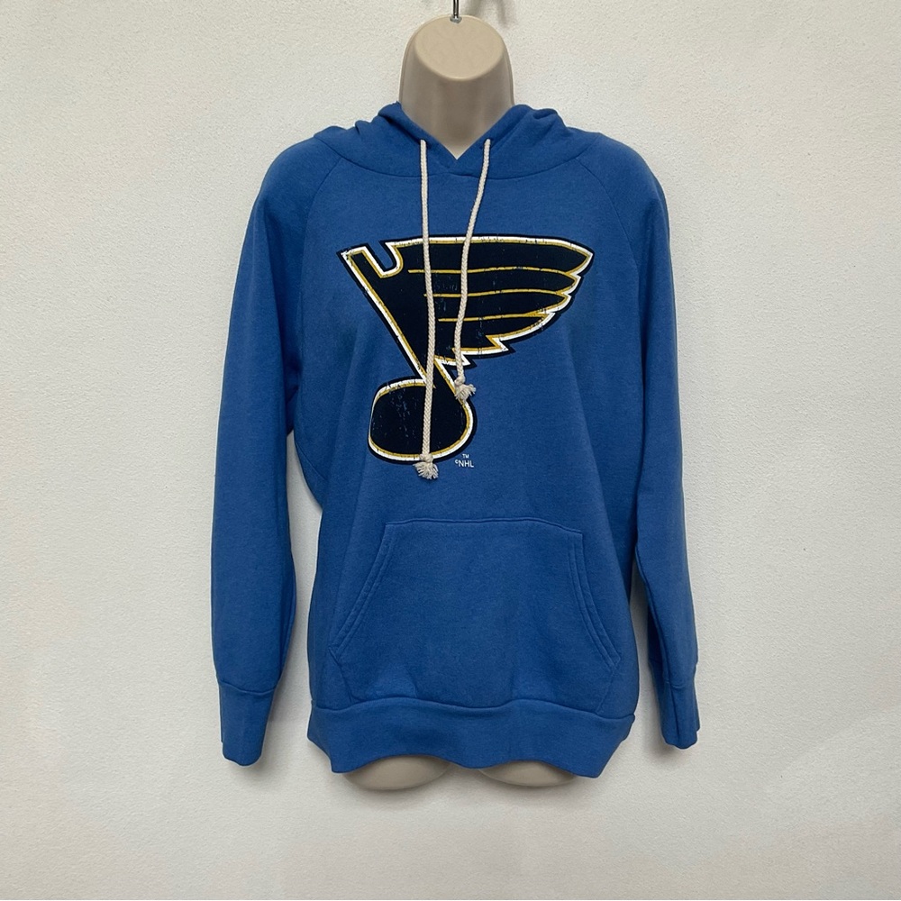 NWT Majestic St. Louis Blues Hockey Blue Note Hooded Sweatshirt Size Large